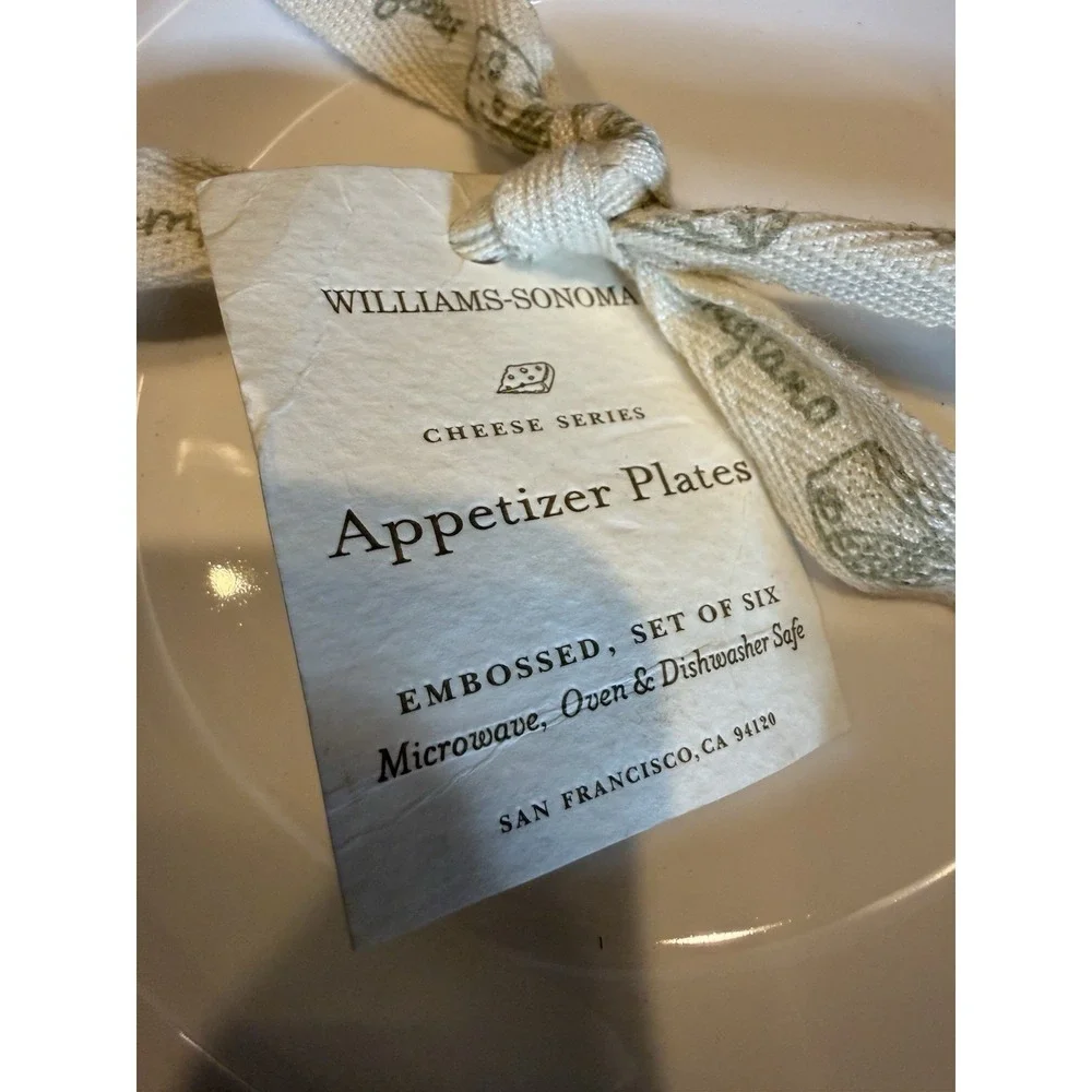 Williams Sonoma Cheese Series  Embossed Appetizer Plates Set of 6 With Box